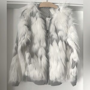 BNWT Zara Grey Jacket White Fur S *Unique*